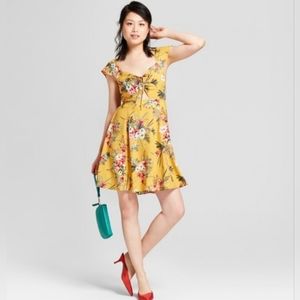 Ruched Yellow Floral Dress